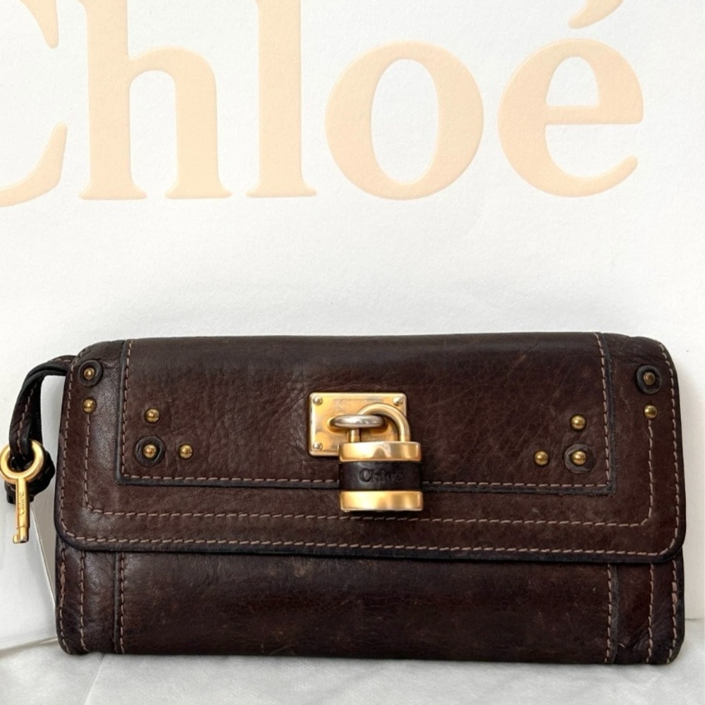 Chloe Paddington Brown Leather Wallet with Gold Accents